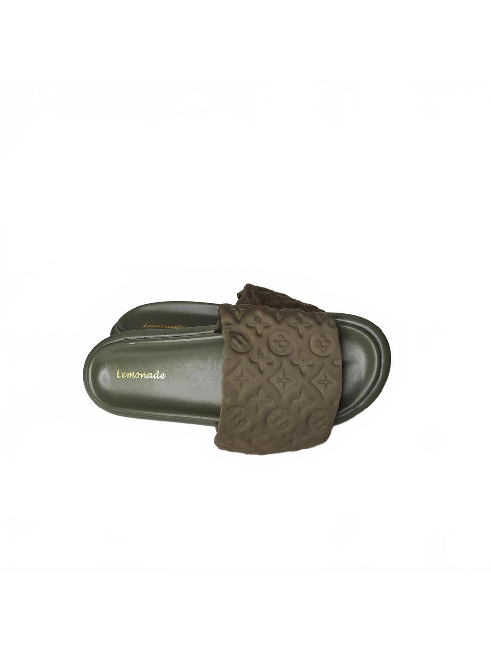 Lemonade Olive Green Embossed Strap Slide Sandals Women's Size 11